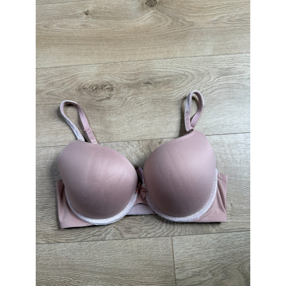 EUC Womens Victoria Secret perfect shape nude bra velvet straps size 34D